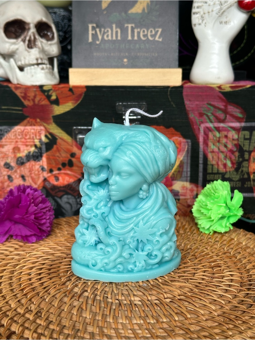Handmade Teal Woman & Panther Candle – Detailed Figure Candle